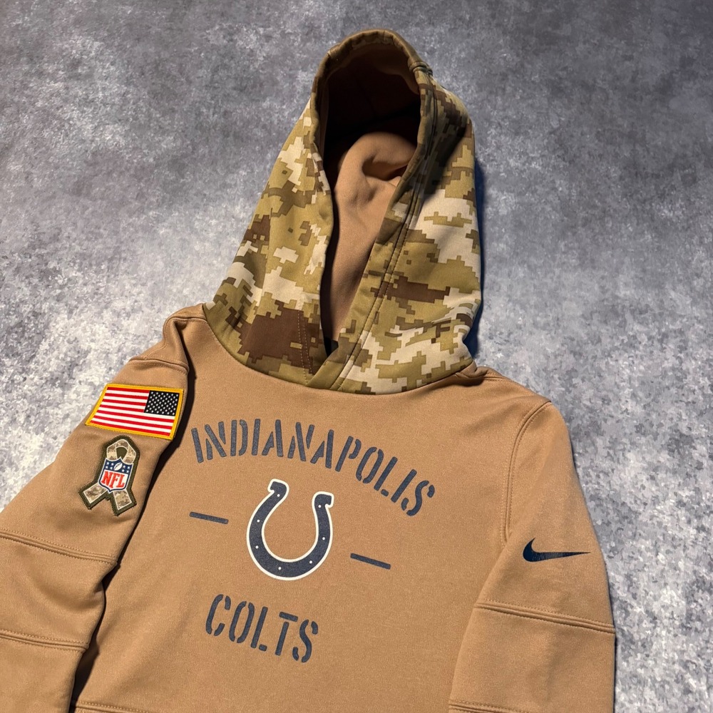 Nike‎ Indianapolis Colts NFL Dri-FIT Camouflage Hooded Sweatshirt Kids M 10 12